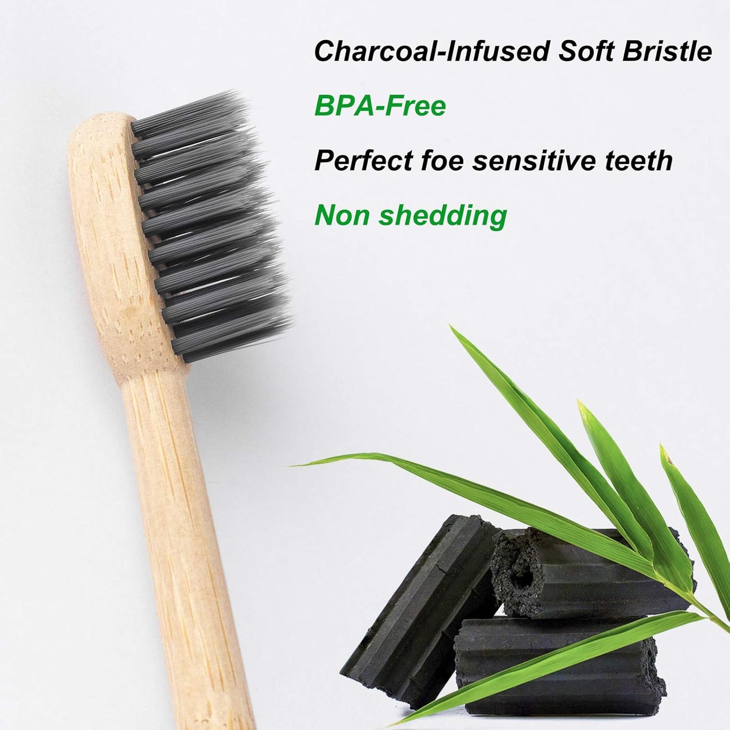 Biodegradable Bamboo Charcoal Toothbrushes, Soft Bristle, Eco-Friendly, Sustainable, BPA Free, Organic, Compostable, Travel Toothbrushes, 6 Pack