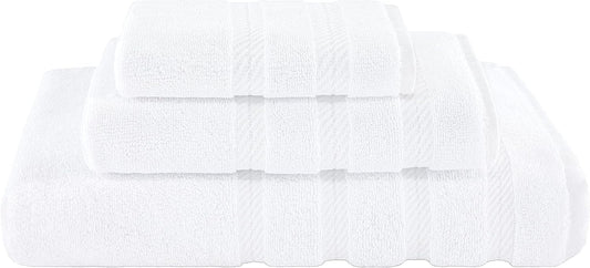 American Soft Linen Premium 3 Piece Towel Set, 1 Bath Towel 1 Hand Towel 1 Washcloth, 600 GSM 100% Cotton Turkish Towels for Bathroom, White Towel Set