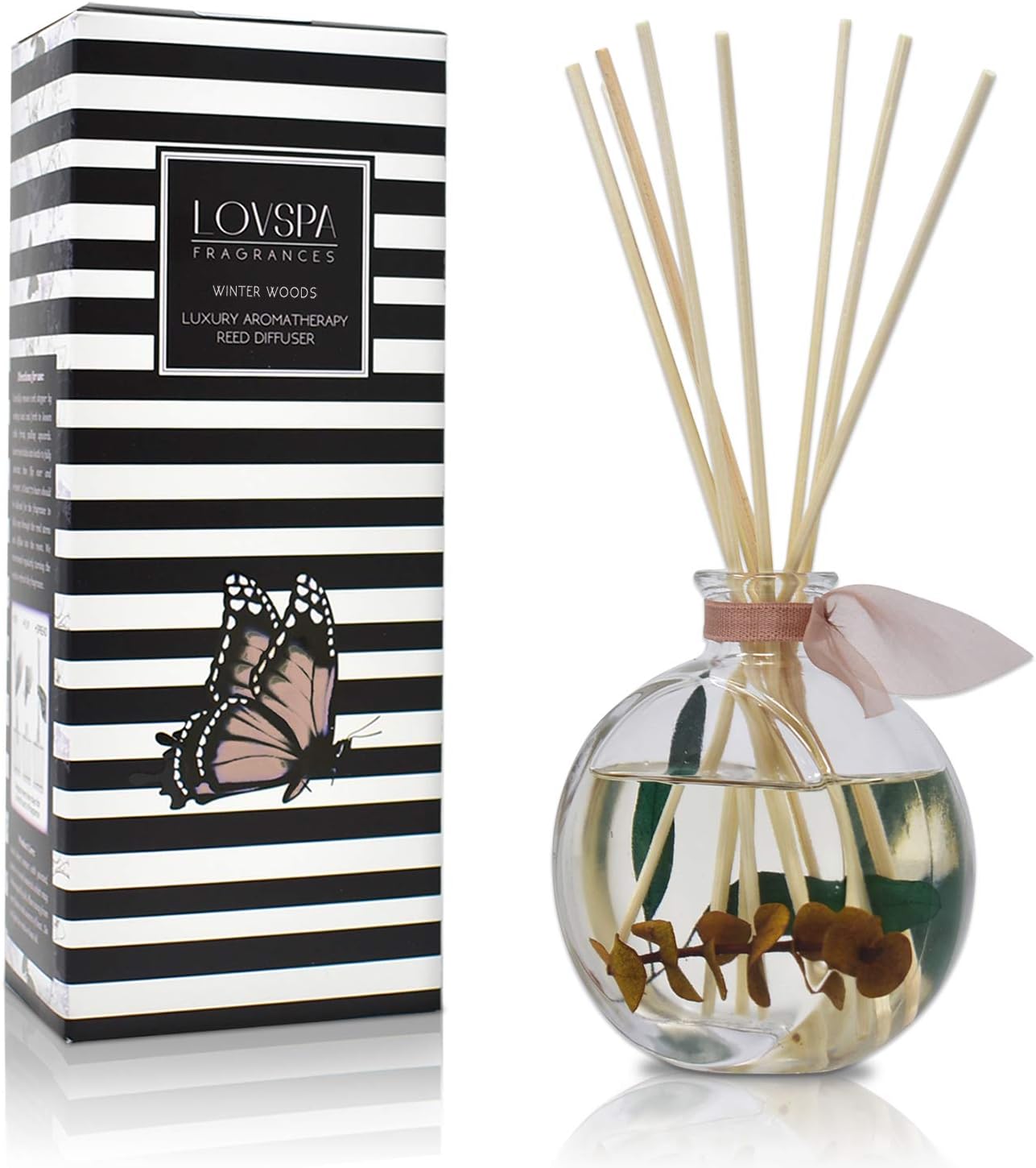 LOVSPA Reed Diffuser Set, Winter Woods Scented Oil Diffuser with Sticks, Home Fragrance Accessories for Bathroom Shelf Decor, Aroma Diffusers for Home or Office Desk, USA Made