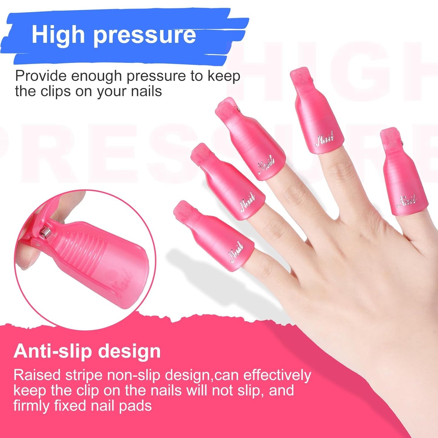 NXJ INFILILA Nail Clips to Remove Gel Polish, Gel Polish Remover Kit with 10Pcs Plastic Resuable Finger and Toe Nail Clips, Cuticle Timmer, 400Pcs Wipes, Files, Brush for Salon Supplies