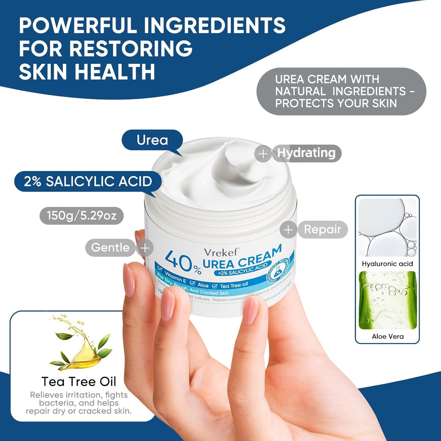 Urea Cream 40% Plus Salicylic Acid 2%, Urea Cream 40 Percent for Feet Maximum Strength, Foot Cream for Dry Heels Cracked