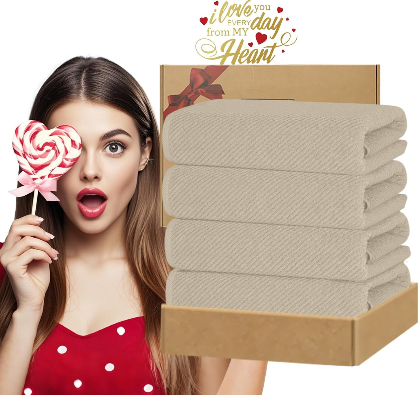 VOOVA & MOVAS Bath Towel Set, Large 30" x 56" - 100% Cotton | Quick Dry | Light Weight | Thick | Soft | Absorb, Lightweight Bath Towels, 4PC Shower Towels for Bathroom, Bathroom Essentials, Beige