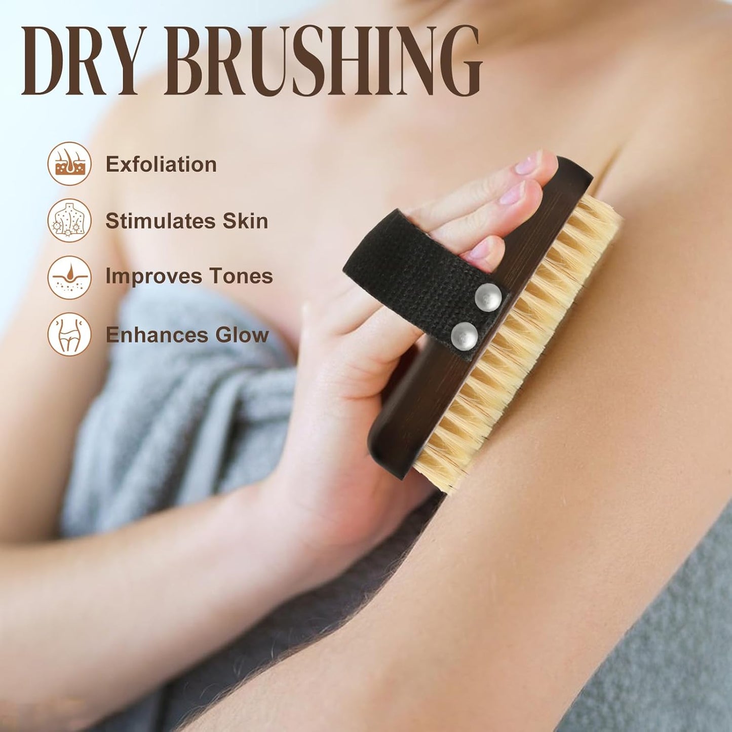 Dry Brushing Body Brush, Azymi Shower Brush for Body Natural Thick Bristles Exfoliates Dead Skin, Detoxifies, Improves Blood Circulation- Spa-Grade Dual Use Dry& Wet Brush 1-Pack