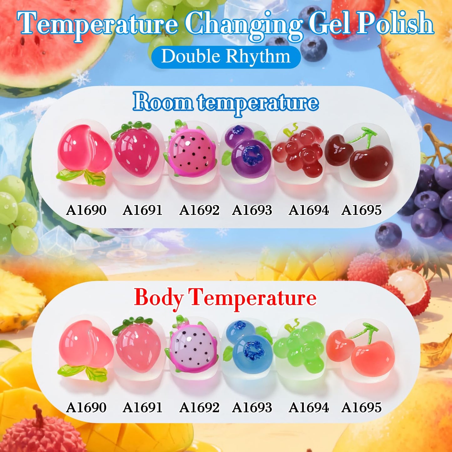 Double Rhythm 6 Pcs 15 ML Gel Polish Set Same Color Same Bottle Soak Off Gel Polish Kit Nail Art Manicure Salon DIY at Home for Women (Color Changing Red Pink Purple Brown-T6-63)