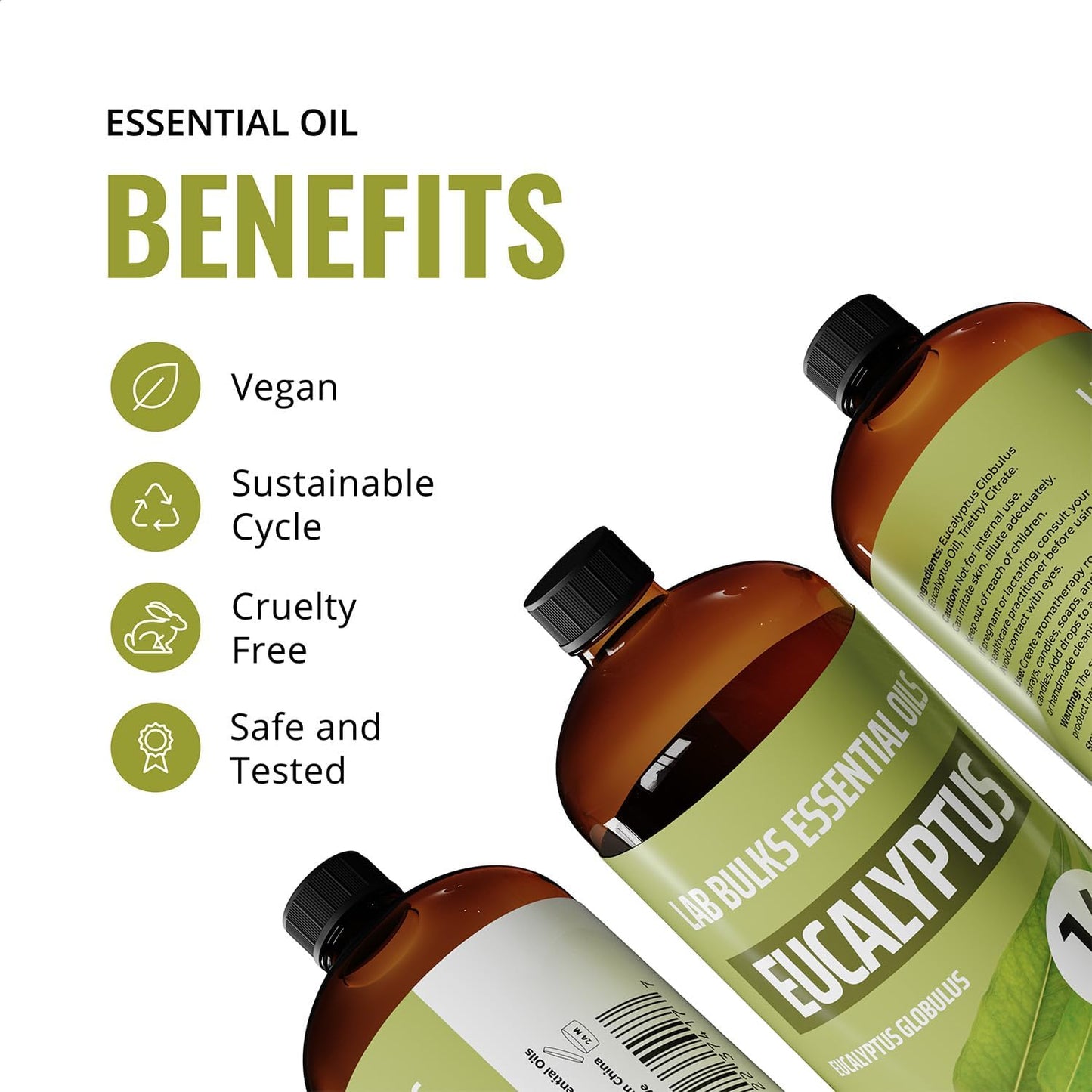 Bundle of Peppermint and Eucalyptus Essential Oils, 16 oz Bottles, for Diffusers, Home Care, Candles, Aromatherapy