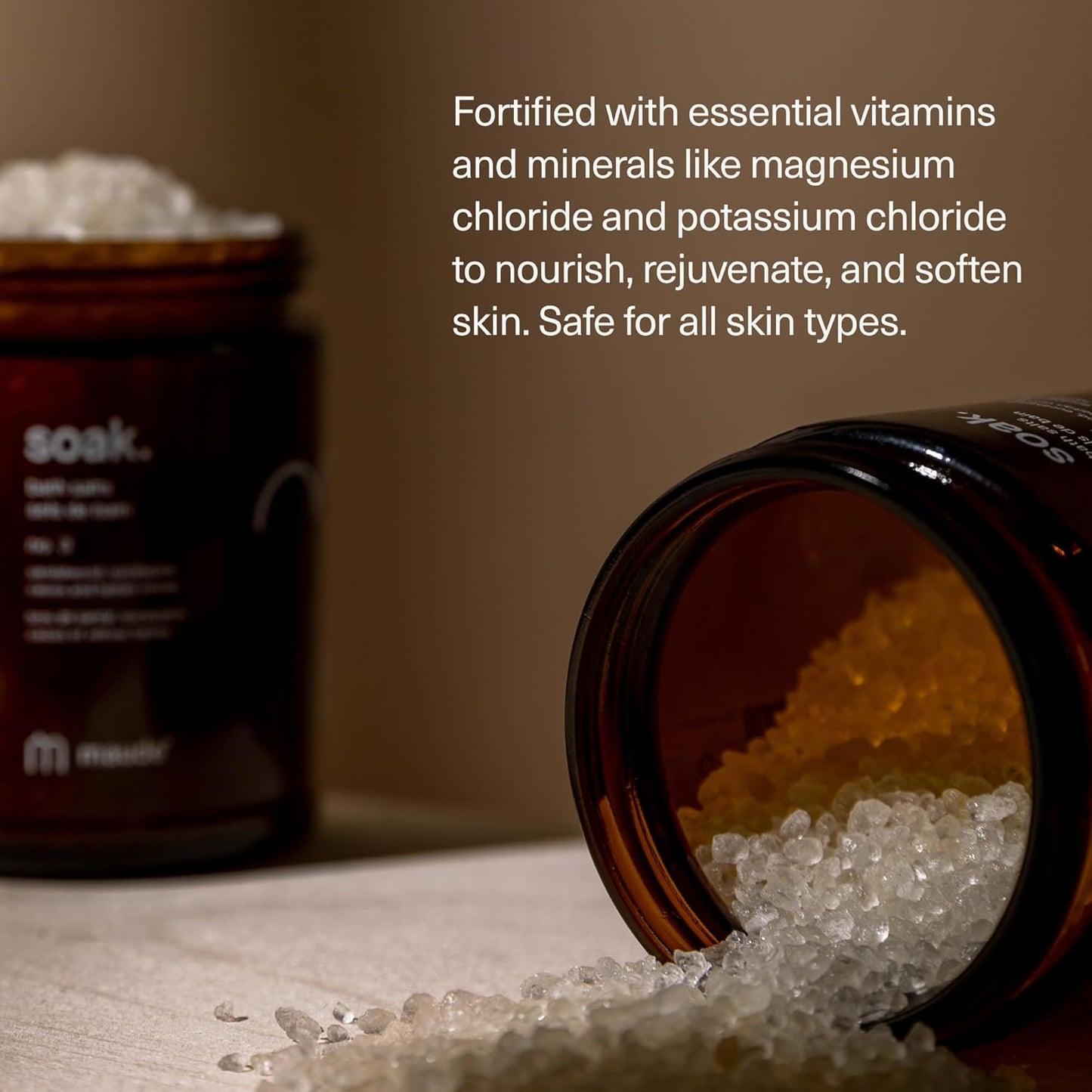 Maude No. 2 Bathtime Bundle - Soak Mineral Bath Salts with Hand-Harvested Dead Sea Salt Crystals and Vitamins (8 oz) + pH Balanced Gentle Body Wash Bubble Bath with Vitamin B3, B5, C, and E (12 oz)