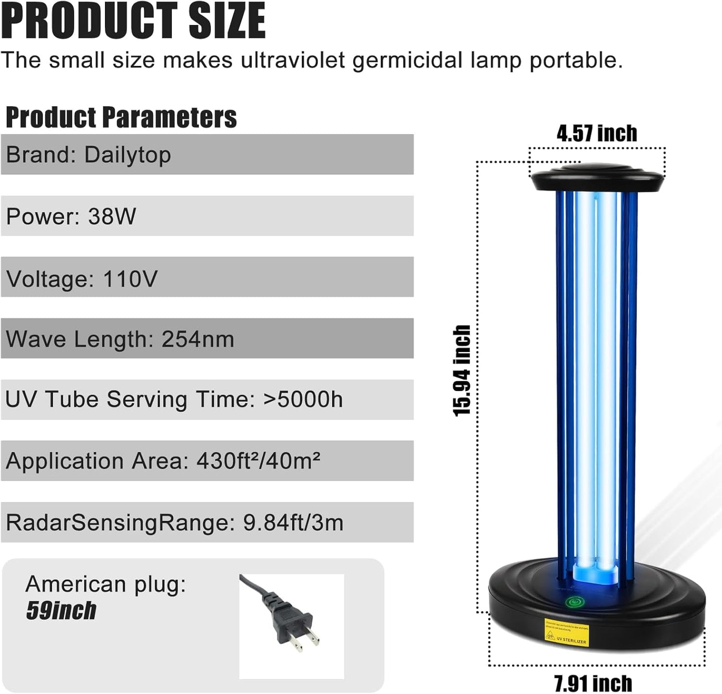Home Disinfection Device,UV Light Sanitizer for Room,Ultraviolet Light with Timing and Remote Control