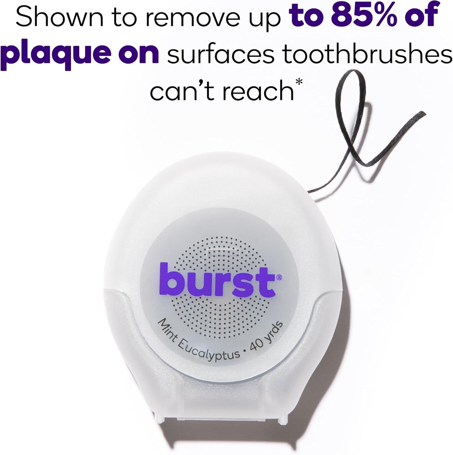 BURST Expanding Dental Floss (Mint Eucalyptus/120 Yards) | Stain Absorbing & Woven with Xylitol Coating to Fight Cavities | Vegan | Paraben Free