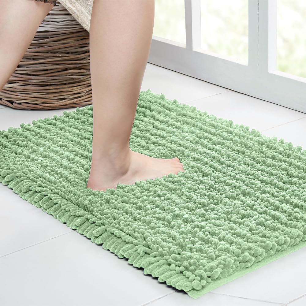 Walensee Large Bathroom Rug Non Slip Bath Mat (72x24 Inch Sage Green) Water Absorbent Super Soft Shaggy Chenille Machine Washable Dry Extra Thick Perfect Absorbant Best Plush Carpet for Shower Floor