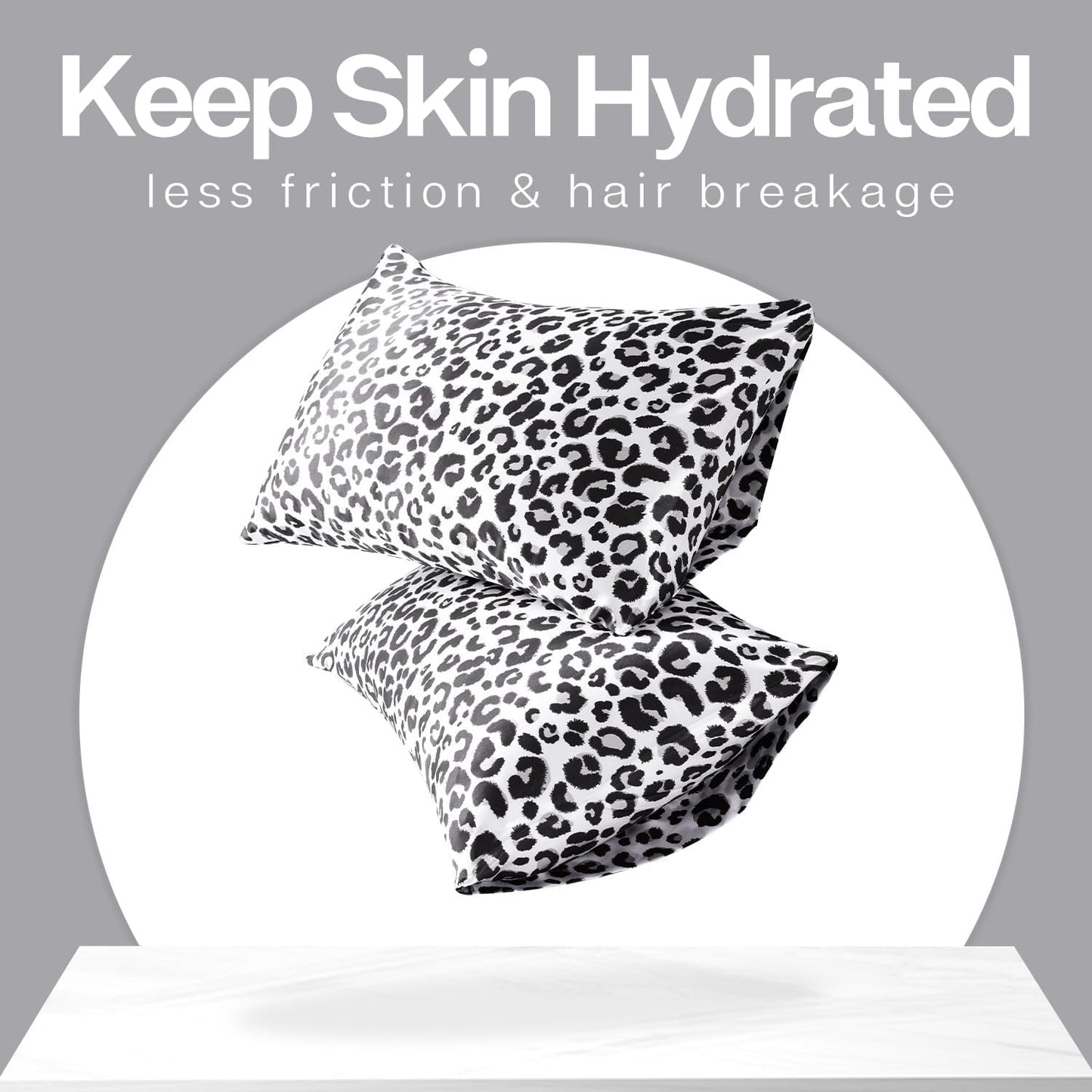 MR&HM Satin Pillowcase for Hair and Skin, Silk Satin Pillowcase 2 Pack, King Size Pillow Cases Set of 2, Silky Pillow Cover with Envelope Closure (20x40, White Leopard)