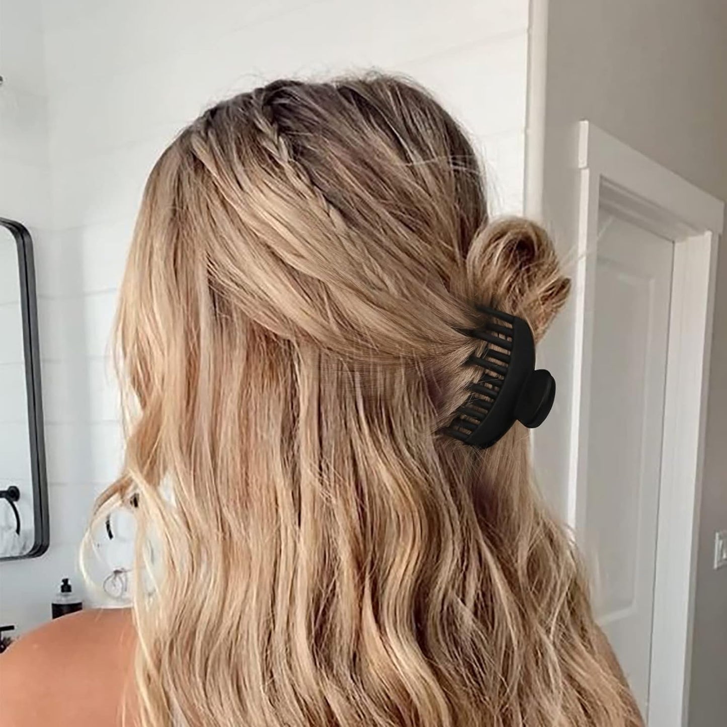 DEEKA 4 PCS Double Row Teeth Hair Claw Clips 2.5" Medium Hair Clips for Thin Hair Small Matte Clips Short Fine Hair Accessories for Women and Girls -Green Yellow