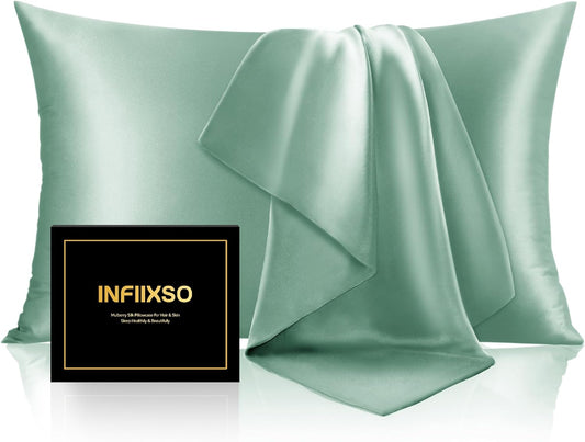 INFIIXSO Mulberry Silk Pillowcase for Hair and Skin, Silk Pillow Cases King Size with Hidden Zipper 20x40 Inches, Super Smooth and Soft Cooling Pillow Cases for Hot Sleepers(Mint Green, 1 Pack)