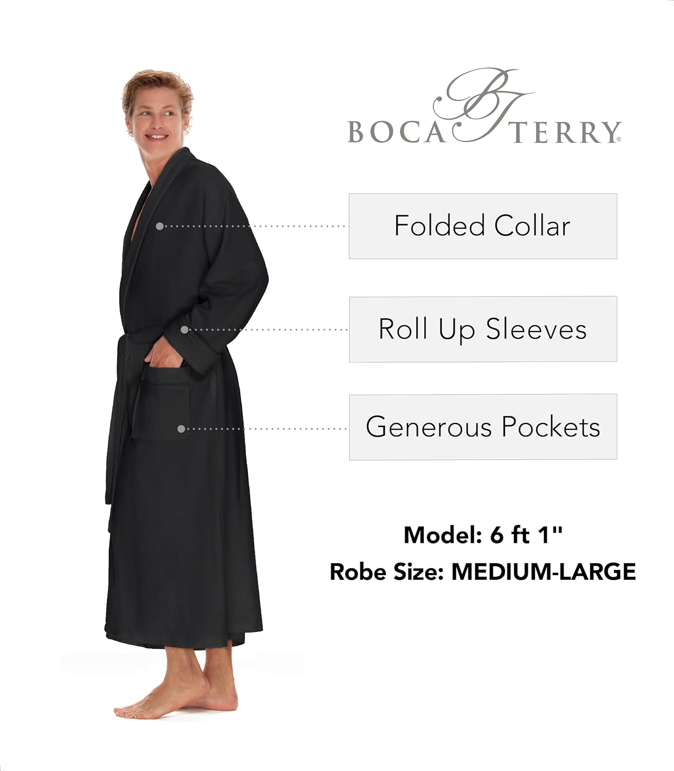 Boca Terry Mens Soft Waffle Knit Robe - Long Spa, Resort & Hotel Bathrobe for Men - Luxury Bath Robe