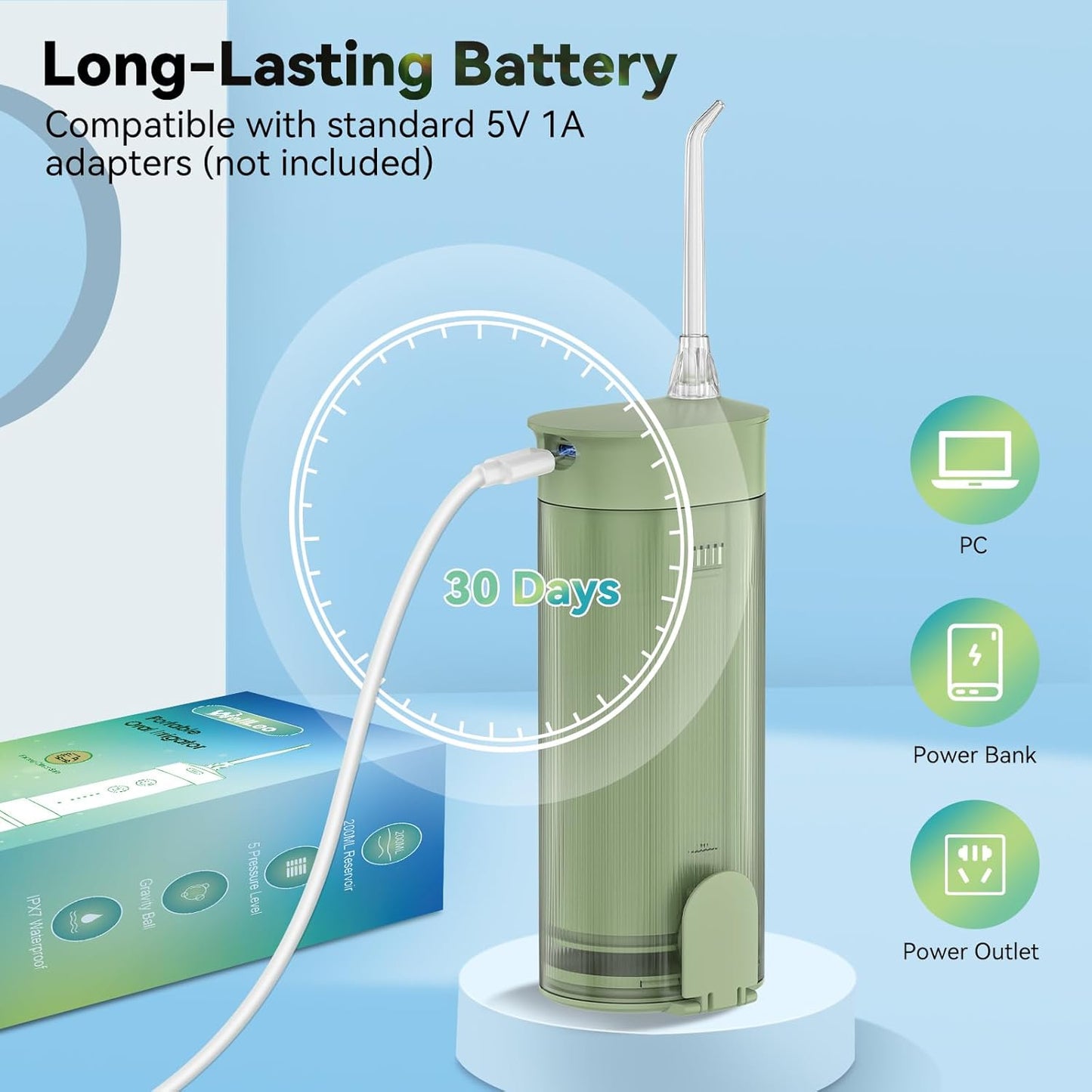 Mini Water Flosser for Teeth,Travel Dental Flosser Picks, Portable Oral Irrigator with Telescopic Water Tank, 5 Modes IPX7 Waterproof Tooth Flosser for Brace, Sensitive Teeth, with Storage Bag