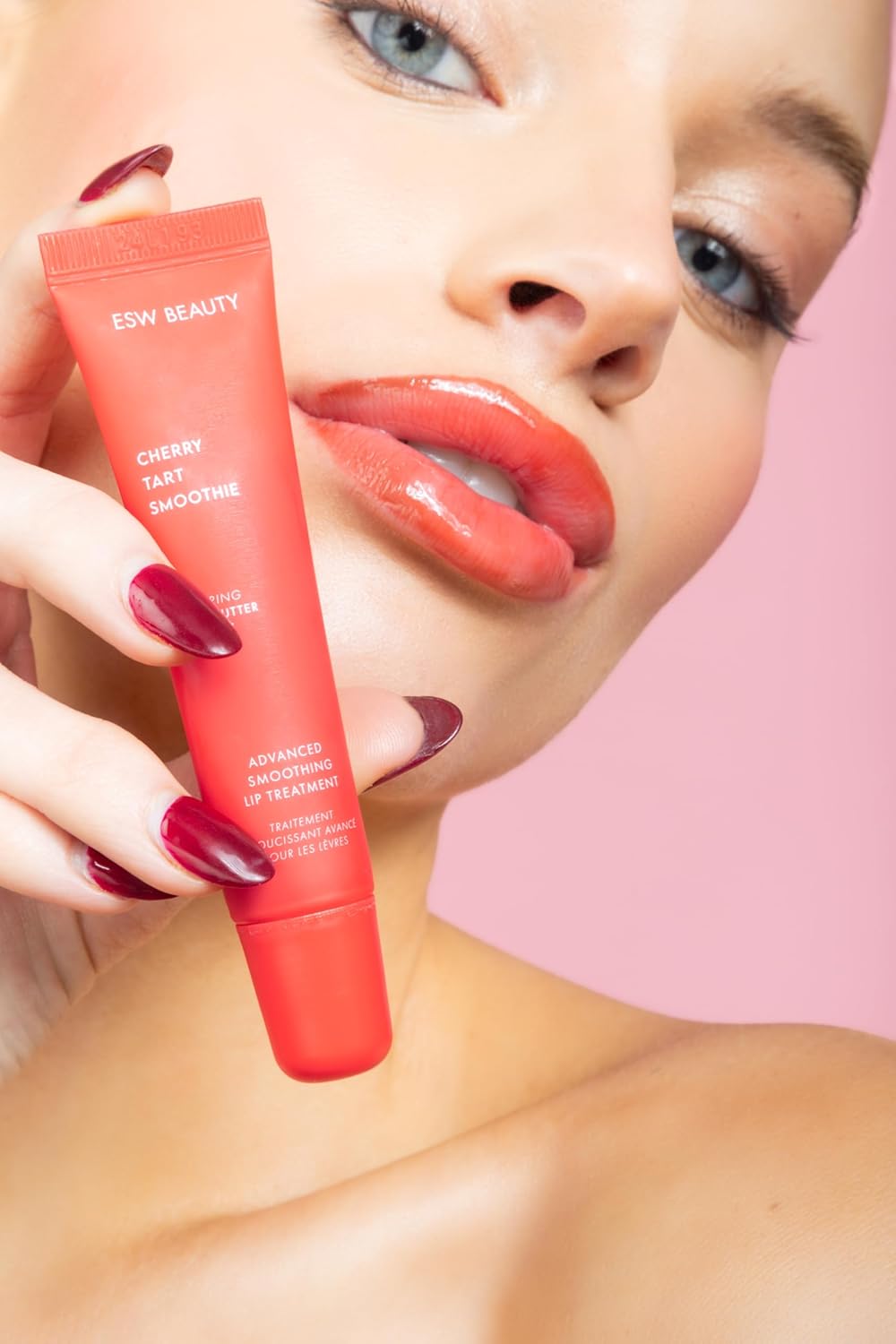 ESW Beauty Cherry Tart Smoothie Lip Treatment - Jelly Red Tint with Shea Butter, Peptides, Cherry Extract for Advanced Smoothing & Collagen Boost