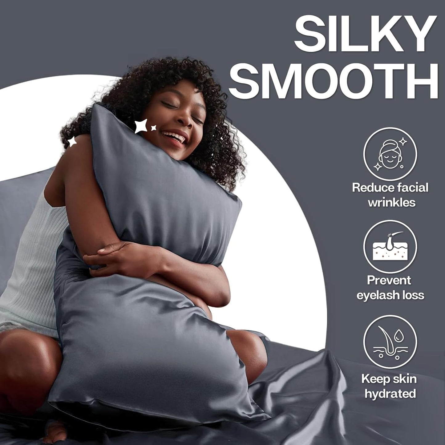 MR&HM Satin Pillowcase for Hair and Skin, Silk Satin Pillowcase 2 Pack, Queen Size Pillow Cases Set of 2, Silky Pillow Cover with Envelope Closure (20x30, Space Grey)