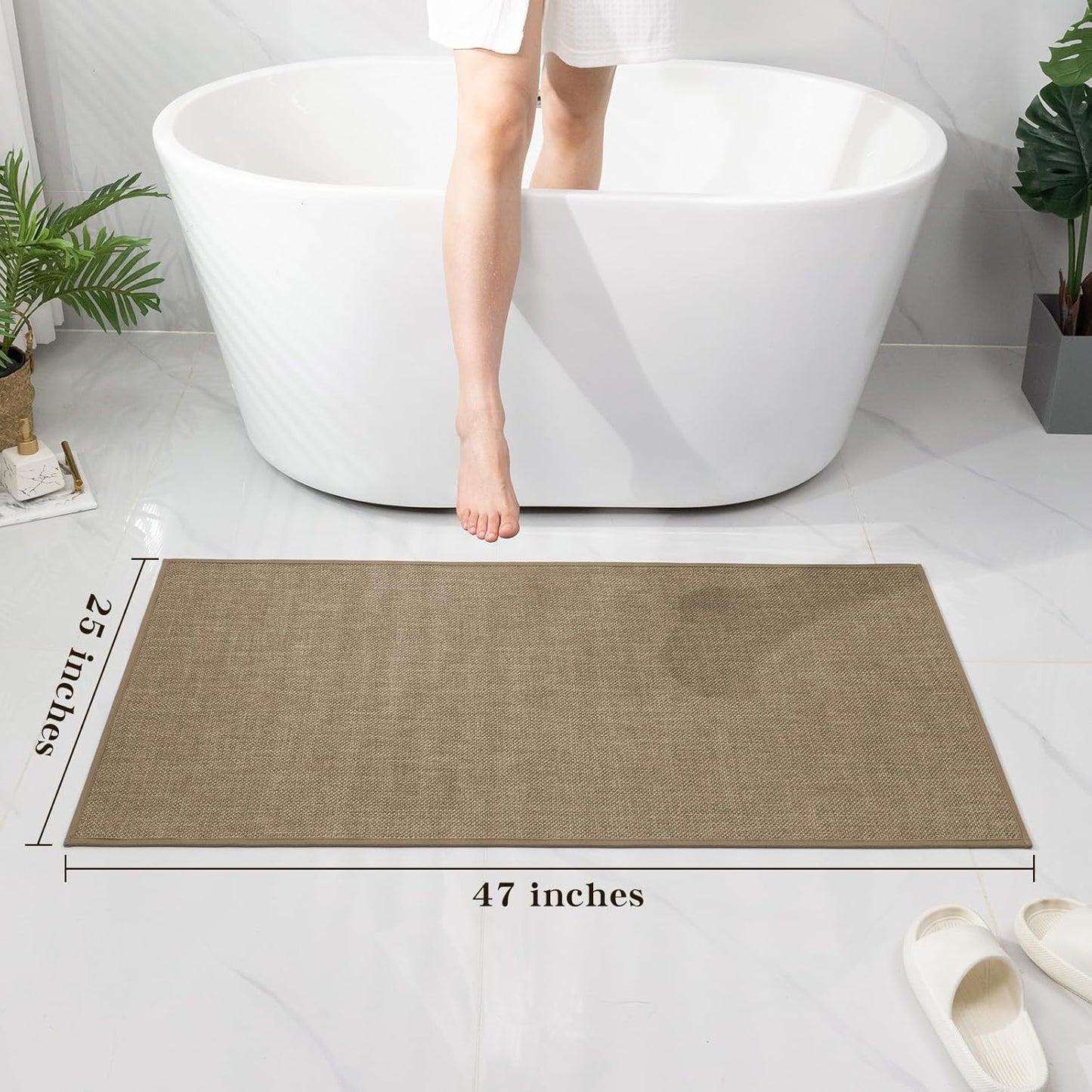 chakme Bathroom Rugs Mat 47x25, Ultra Thin Non Slip Bath Mat Large Quick Dry Absorbent Bath Mat for Bathroom Floor, (Dark Beige, 47"x25")