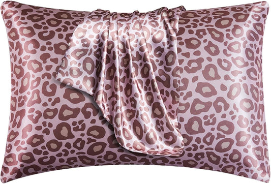 Silky Satin Toddler Pillowcases Pack of 2, 13x18 Inches Pink Leopard Travel Pillowcases with Envelope Closure, Small Kids Pillow Cases Covers