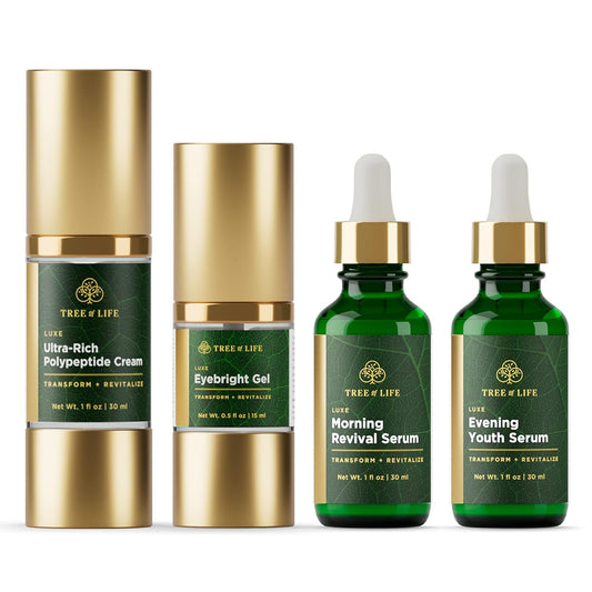 Tree of Life Beauty Ultimate Skin Care Set, Brightening, Firming, Hydrating, Moisturizing, Brightening, Complete Face Care Regimen - Evening Youth Serum and Cream 4 Pack