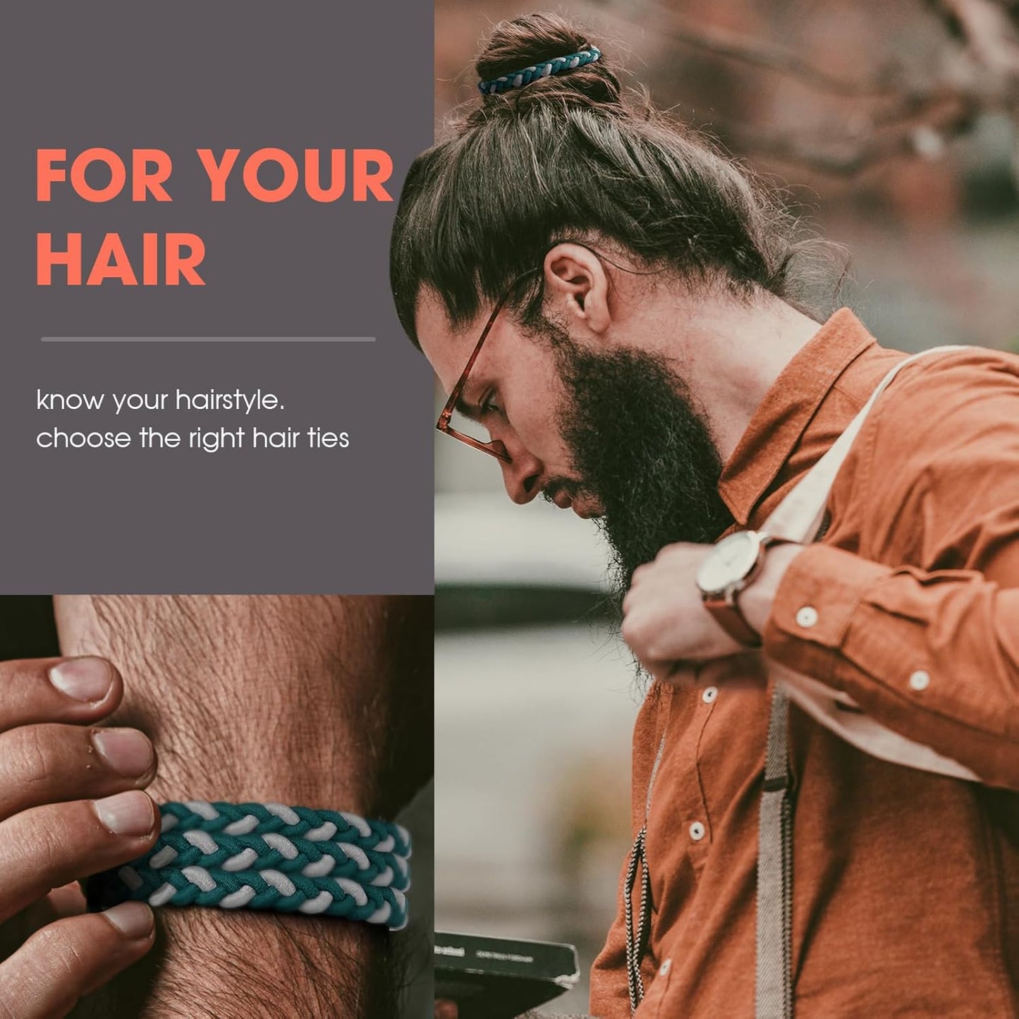 EasYoung 10pcs Braided Men's Hair Ties, Elastic Hair Coils for Buns, Curly Thick Hair