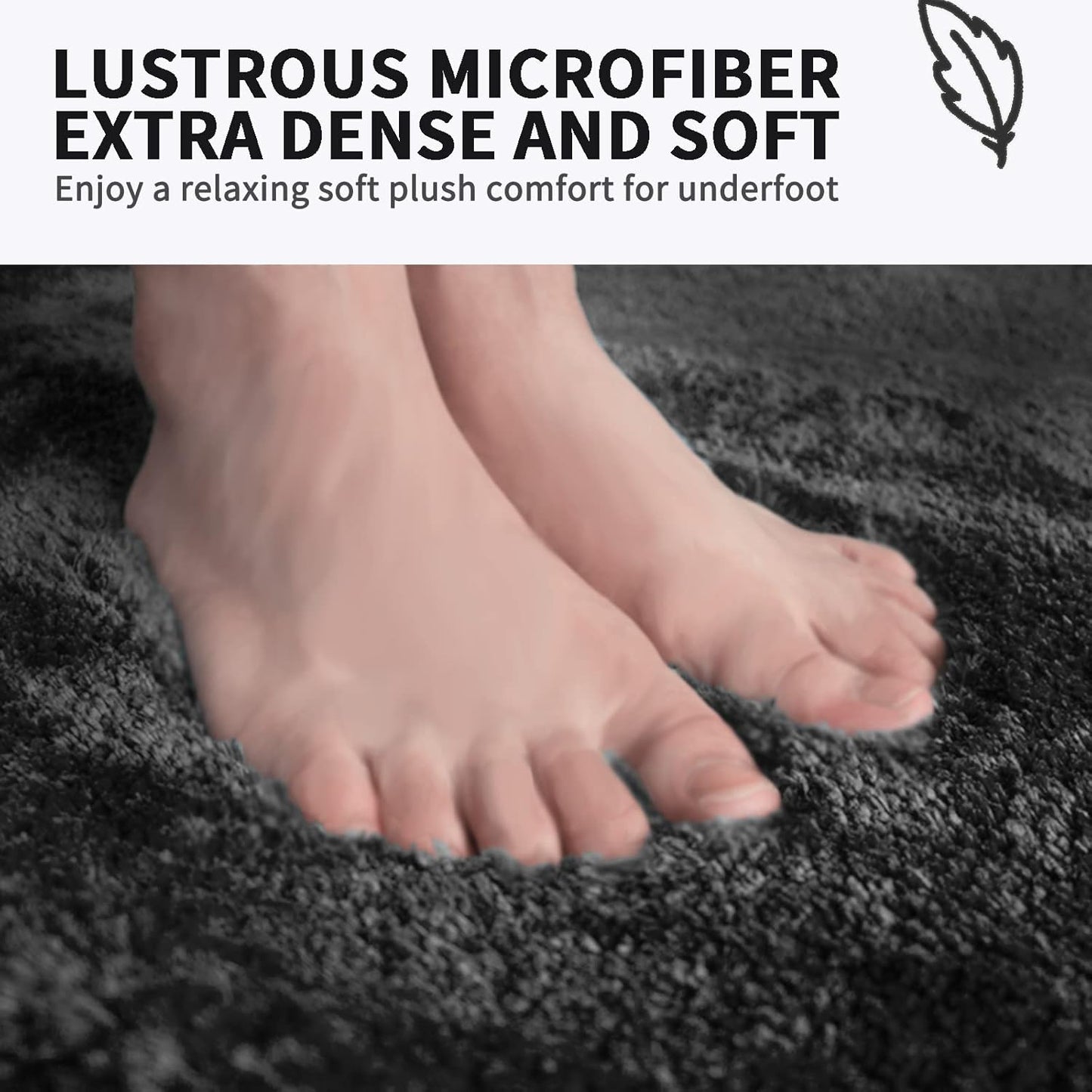 FIFU Bathroom Rugs 20" W x 32" L, Bath Mat for Bathroom, Bedroom, Laundry Room & Kitchen, Non-Slip Rubber Latex Backing, Extra Soft and Absorbent Microfiber Carpet, Machine Washable Rug, Black