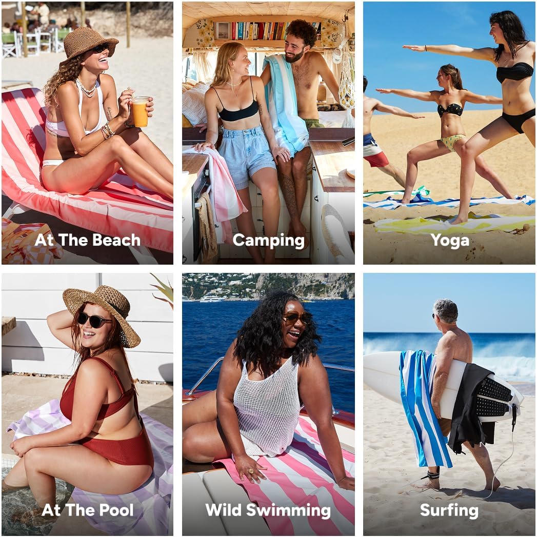 Dock & Bay Beach Towel - Quick Dry, Sand Free - Compact, Lightweight - 100% Recycled - Includes Bag - Raspberry Road - Extra Large (200x90cm, 78x35)