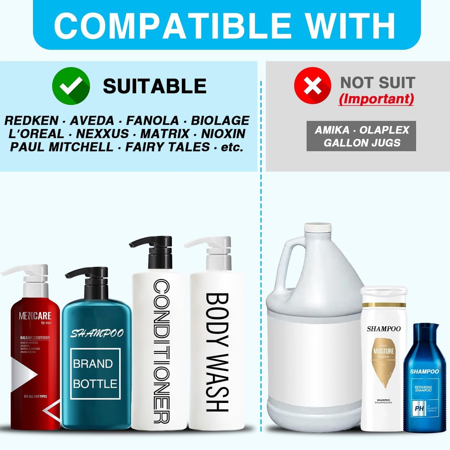 20-Pack Shampoo Pumps for Liter 33.8 oz Shampoo and Conditioner, Pump Dispenser Fits Most Salon Bottles with 1-inch Wide Opening, Black & White Replacement Pump for Soft Hair Products, Body Wash