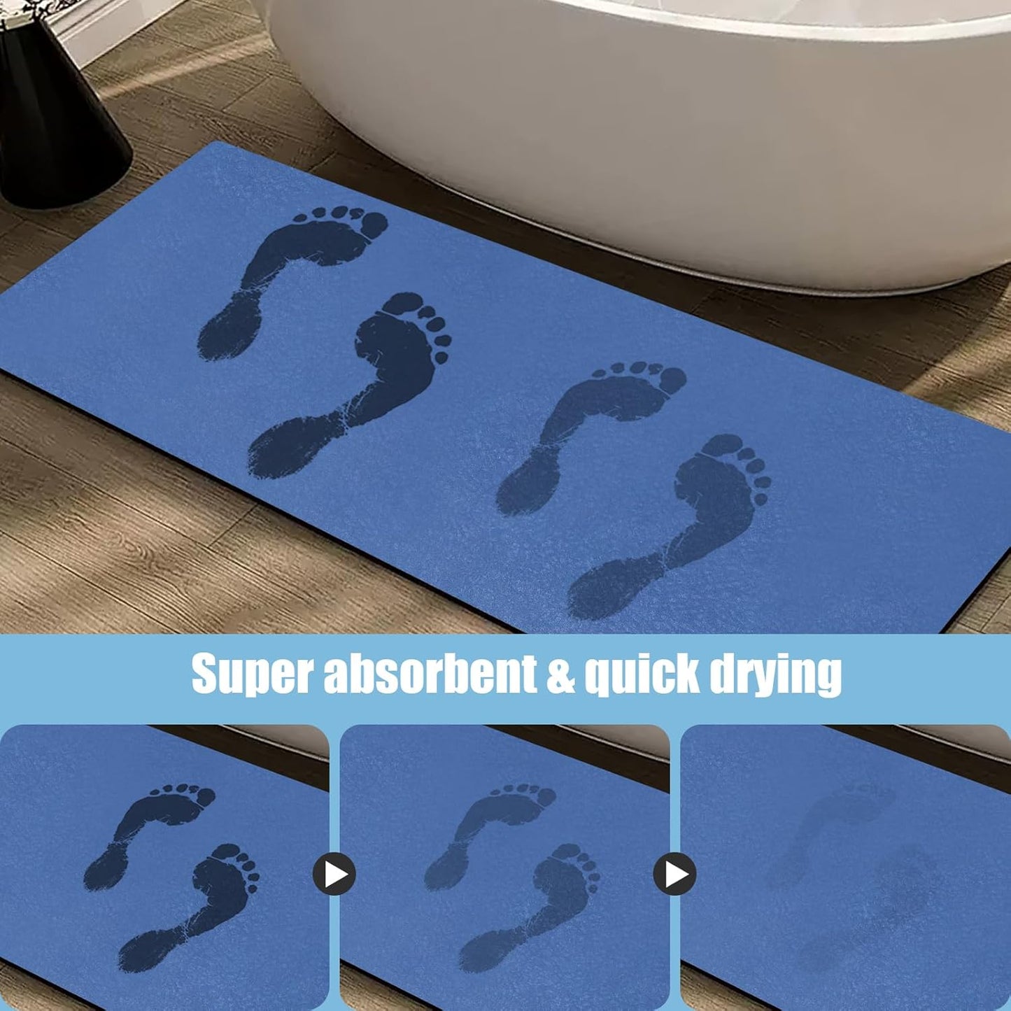 Diatomaceous Earth Bath mat Bathroom Rugs Super Absorbent Quick Dry Non Slip Bath Mat Thin Bathroom Floor Mats Fit Under Door-Shower Rug for in Front of Bathtub Shower, Blue, 23.6"x47.2"