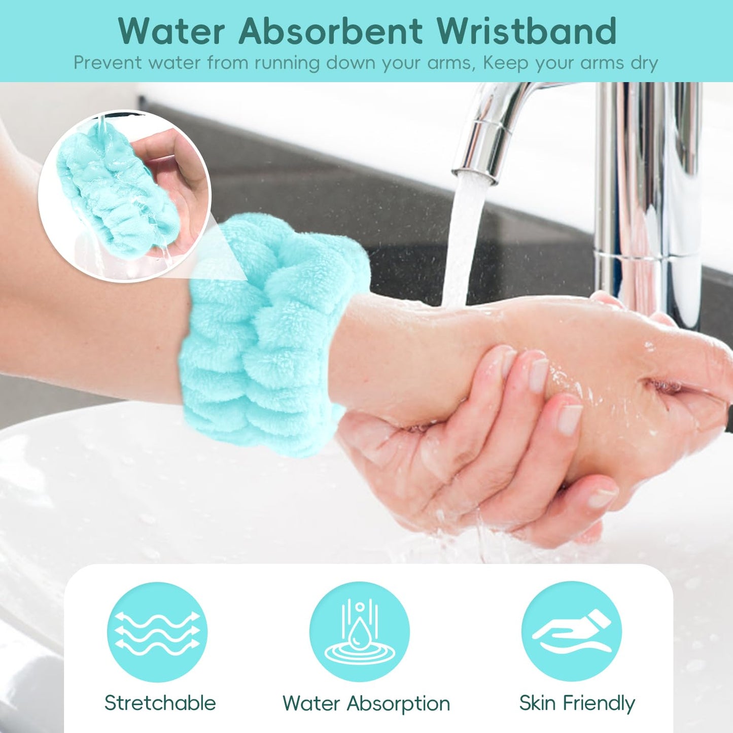 Face Wash Headband Set Adjustable Makeup Hair Headbands, Cute Spa Skincare Headband and Wristband Set 4PK, Ideal for Face Washing Coral Velvet for Girl Women