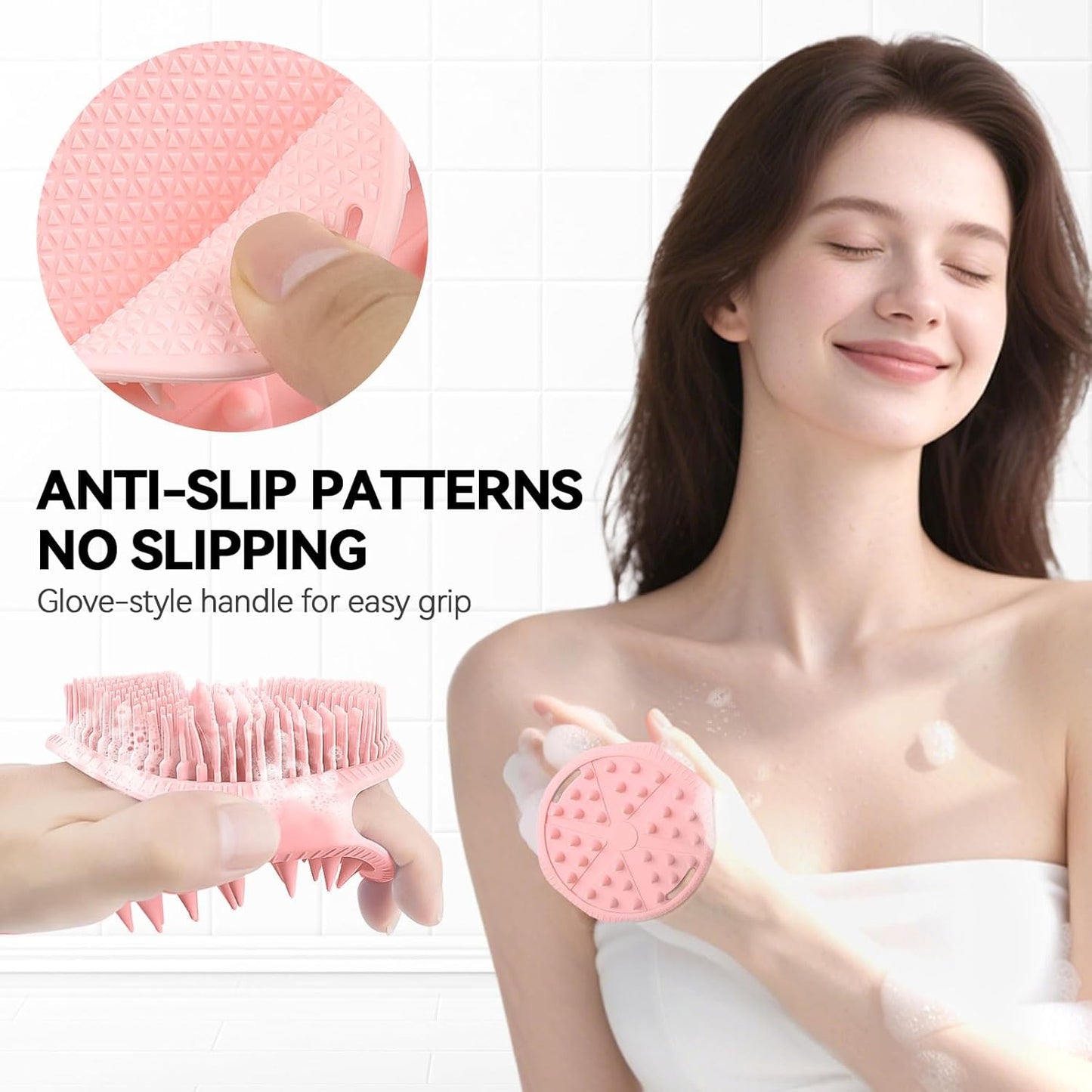 2-Pack Soft Silicone Dual-Sided Body Scrubber & Loofah | Gentle Exfoliating Shower Brush for Men & Women | Creates Rich Lather, Easy to Clean (Black & Pink)