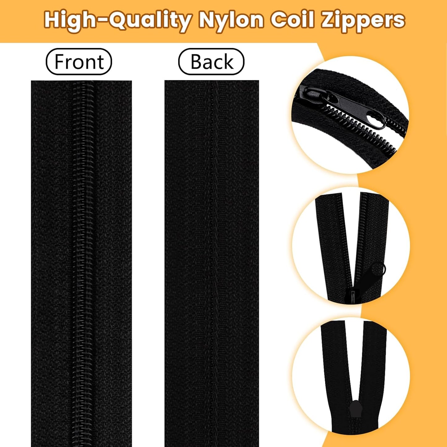 DOITEM 5# Zippers 12 m Nylon Endless Zip Set with Slider and Zip for Sewing and Crafts (6 Colors)