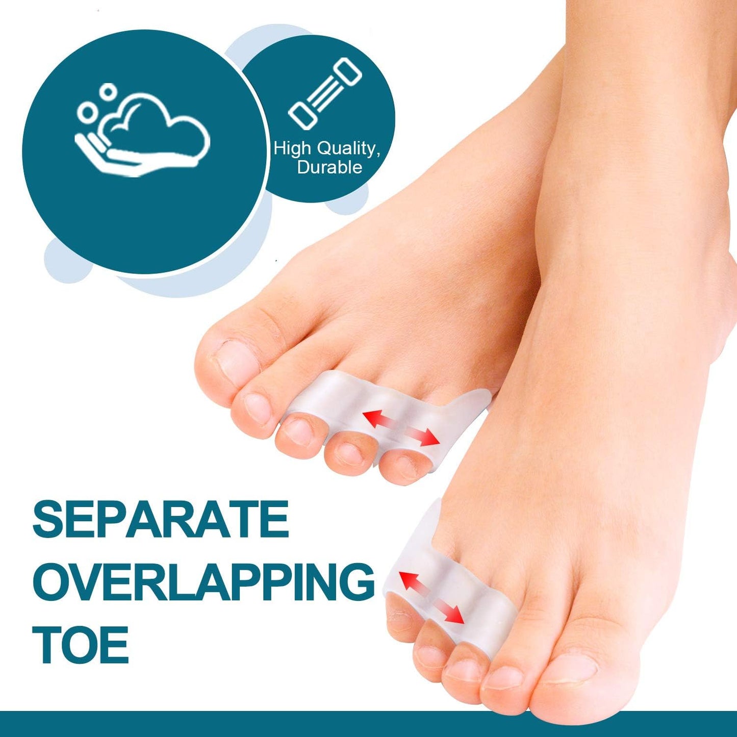 Povihome 10 Pack Pinky Toe Separator and Protectors, Triple Gel Toe Separators for Overlapping Toe, Curled Pinky Toes Separate and Protect
