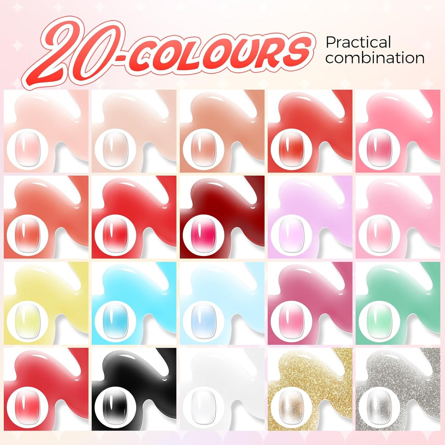 Sponge Pat Painting Gel, 20 Colors Ombre Gel Nail Polish for Ombre Nails Aura Nails, French Manicure DIY Nail Art High-glossy No wipe DIY Palette Cloud Fluff