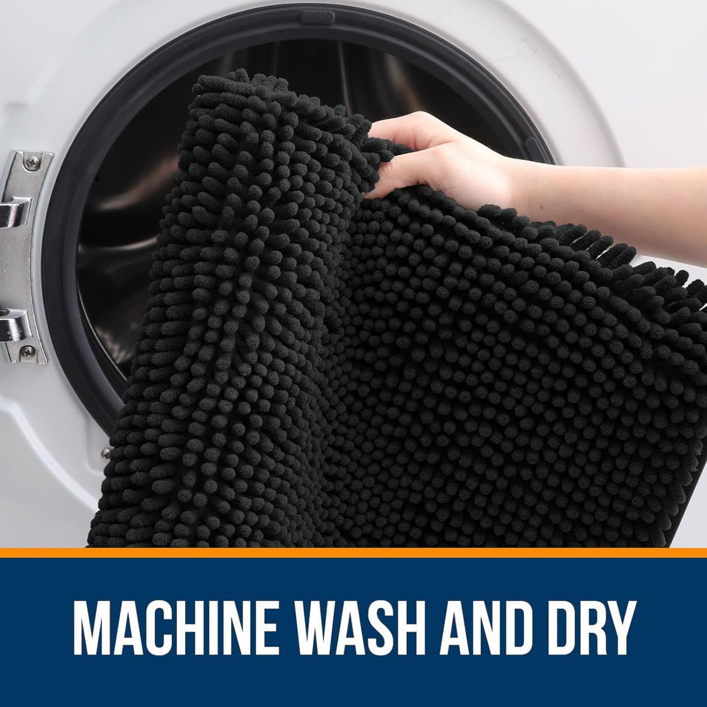 OLANLY Bathroom Rugs 47x24, Extra Soft Absorbent Chenille Bath Rugs, Rubber Backing Quick Dry, Machine Washable Bath Mats for Bathroom Floor, Tub and Shower, Home Decor Accessories, Black