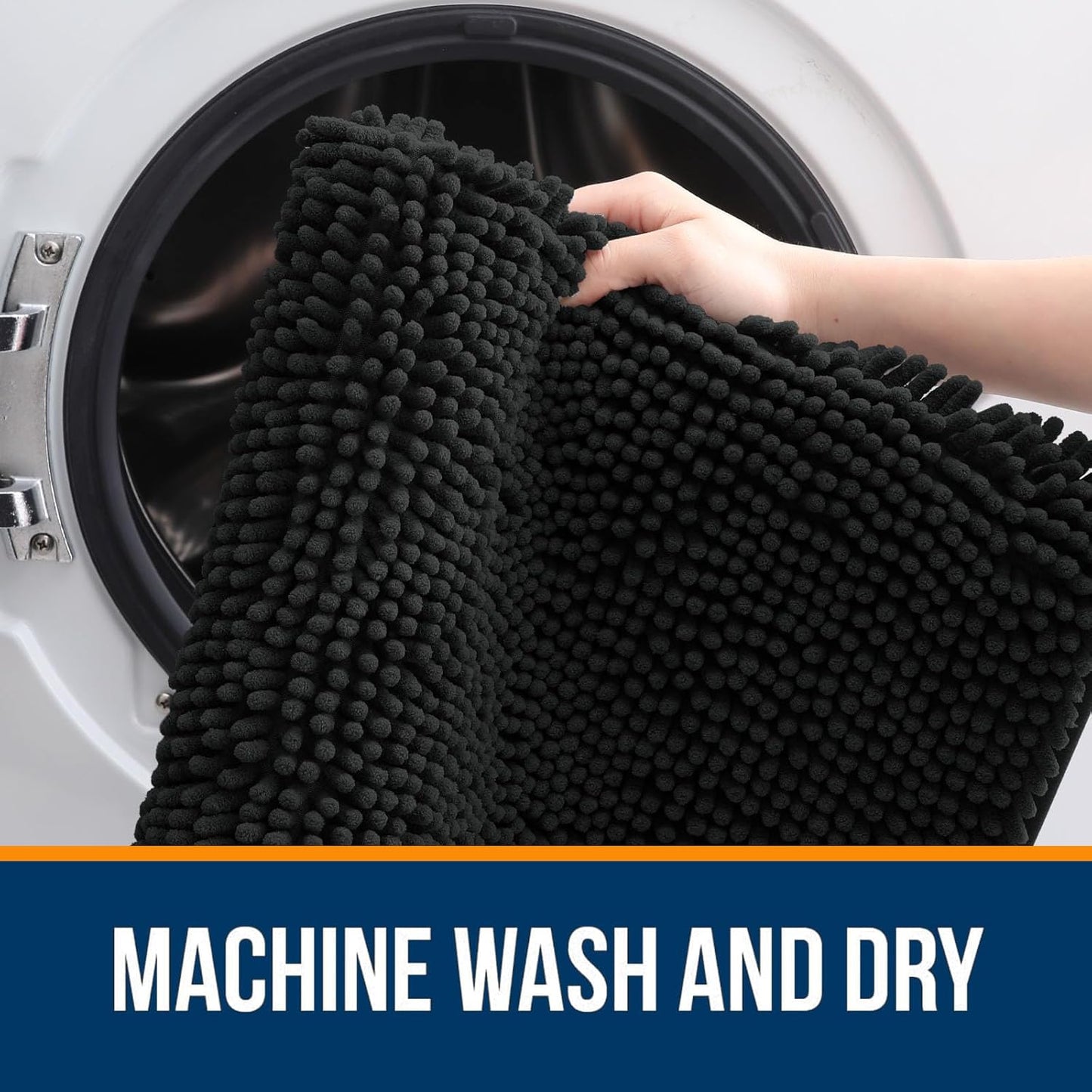 OLANLY Bathroom Rugs 50x30, Extra Soft Absorbent Chenille Bath Rugs, Rubber Backing Quick Dry, Machine Washable Bath Mats for Bathroom Floor, Tub and Shower, Home Decor Accessories, Black