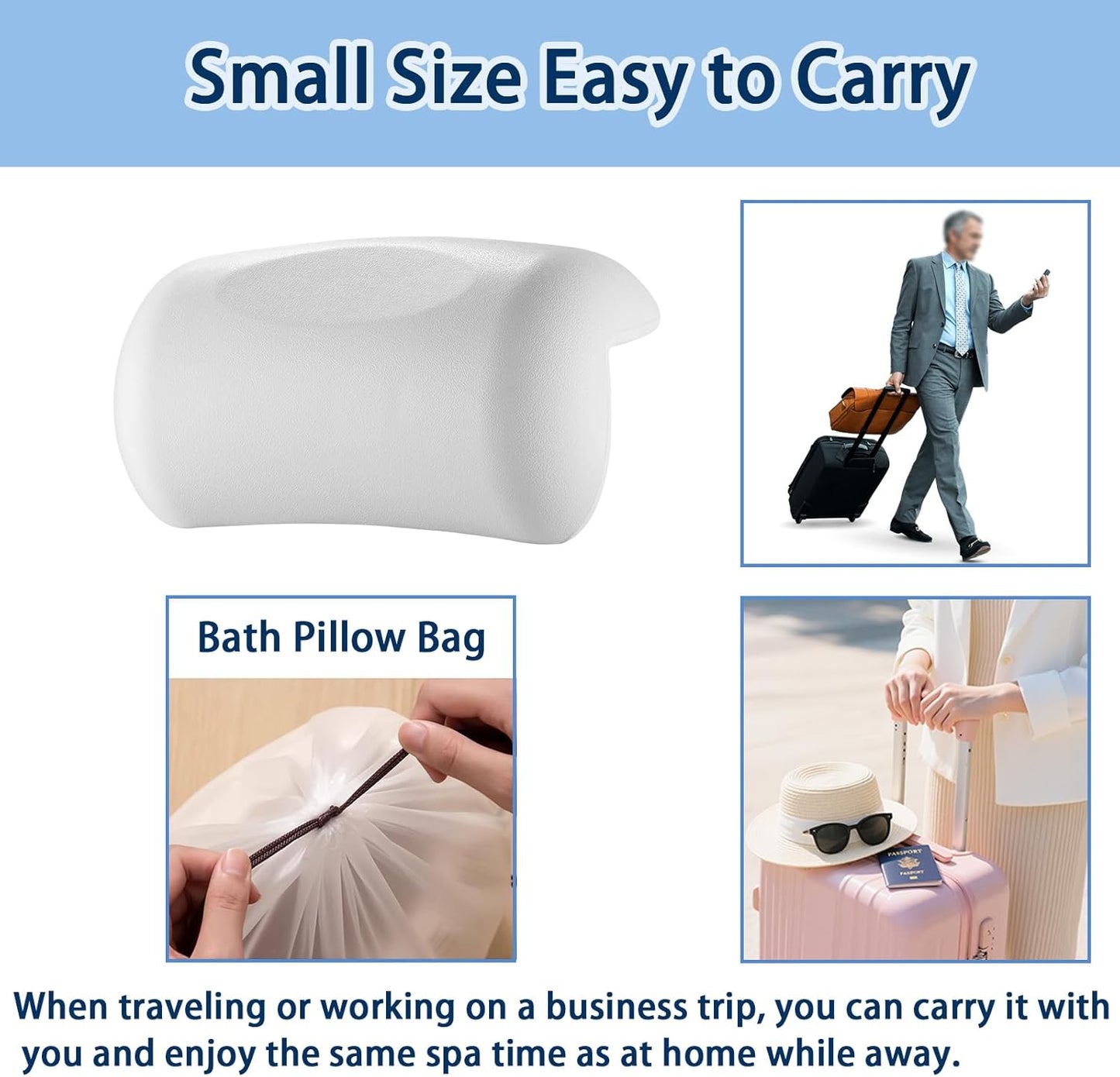 Bath Pillow Bathtub Pillow, Bath Pillows for Tub Head and Neck Support, Waterproof Bath Tub Pillows with Strong Non-Slip Suction Cups, Relaxing Bath Accessories for Soaking, Spa White