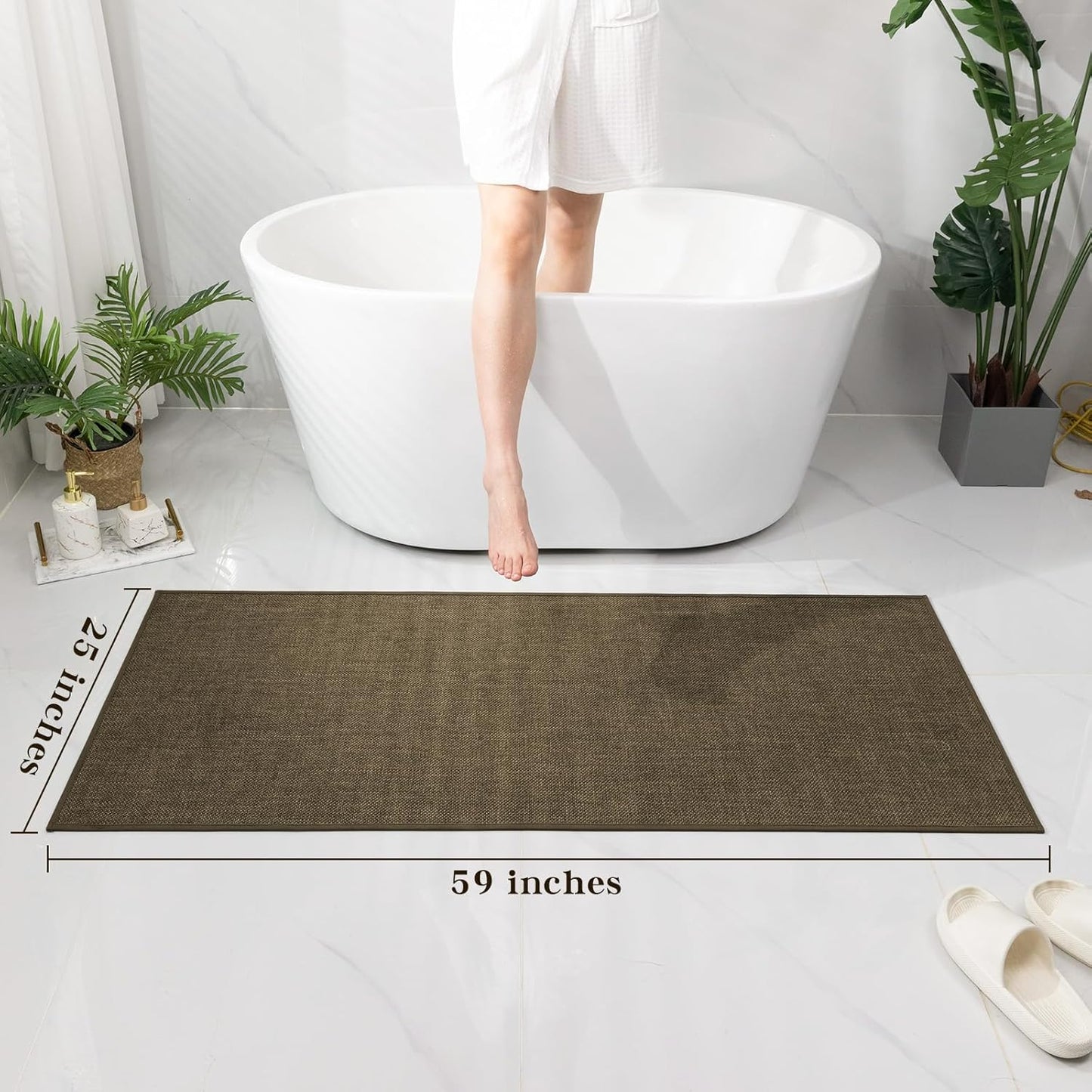 chakme Bathroom Rugs Mat 59x24, Ultra Thin Non Slip Bath Mat Large Quick Dry Absorbent Bath Mat for Bathroom Floor, (Brown, 59"x24")