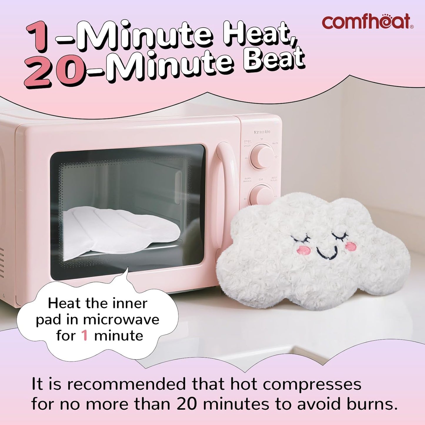 Microwave Unscented Heating Pad for Pain Relief, Moist Heat Pack Hot Compress for Period Cramps, Shoulder, Muscles, Cute Cloud Plush Heating Pad, Gift for Girl Women Kids, with Washable Cover