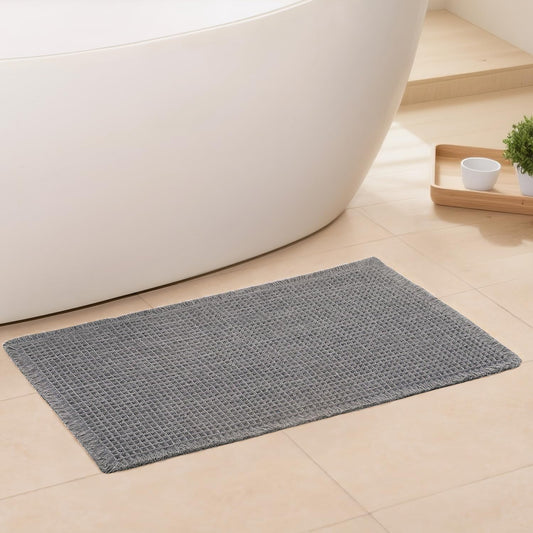 Waffle Bath Mat - Boho Bathroom Rugs Non Slip Washable, Super Absorbent & Quick Dry, Soft Bath Mat Farmhouse Bathroom Decor, 20'' x 32'', Dark Grey