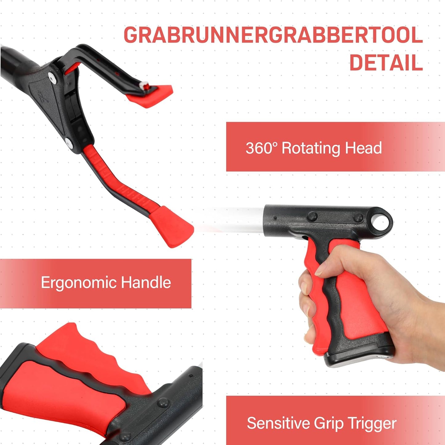 32 inch Foldable GrabRunner Reacher Grabber with Strong Magnetic Tip(Red)
