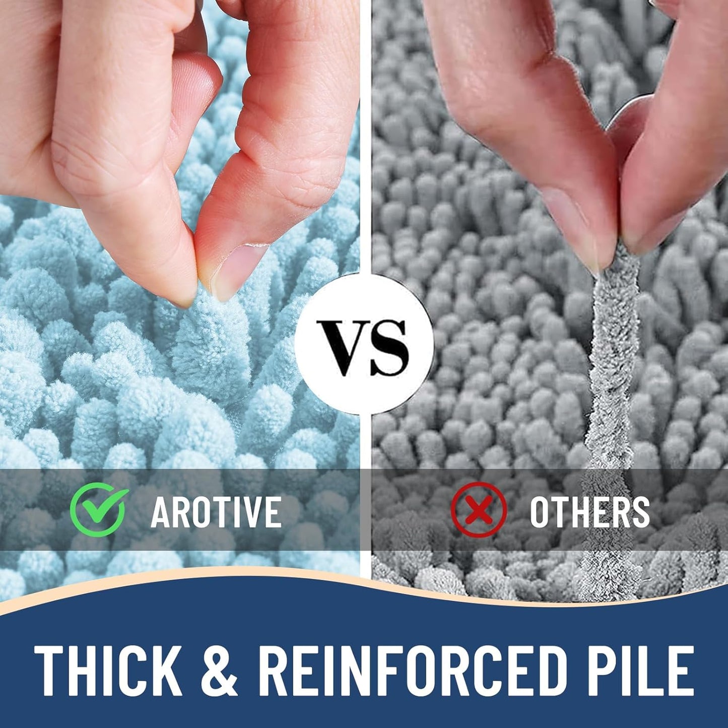 Arotive Luxury Chenille Bathroom Rug Mat, Extra Soft Thick Absorbent Shaggy Bath Rugs, Non-Slip Machine Wash Dry, Plush Bath Mats for Bathroom, Shower and Tub, 54x24, Blue