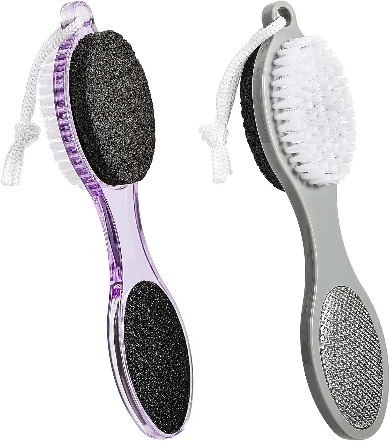 Pumice Stone Brush for Feet 4 in 1, Foot File Callus Remover, Foot Rasp and Sand Paper Pedicure Tools with Handle, Shower Foot Scrubber, Soft Smooth Feet for Home Foot Care,2 Pack