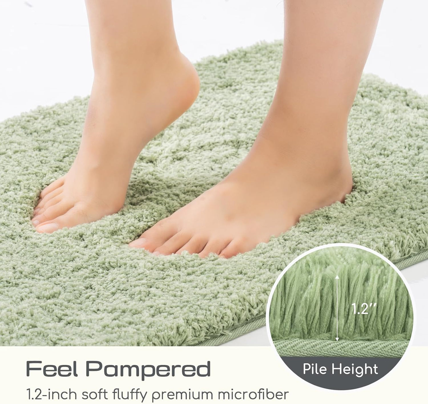 ROSMARUS Shaggy Bath Rugs for Bathroom Non Slip 24" X 36", Water Absorbent Bath Mat, Soft Shower Mat for Floor & Tub, Fluffy Plush Machine Washable, Green