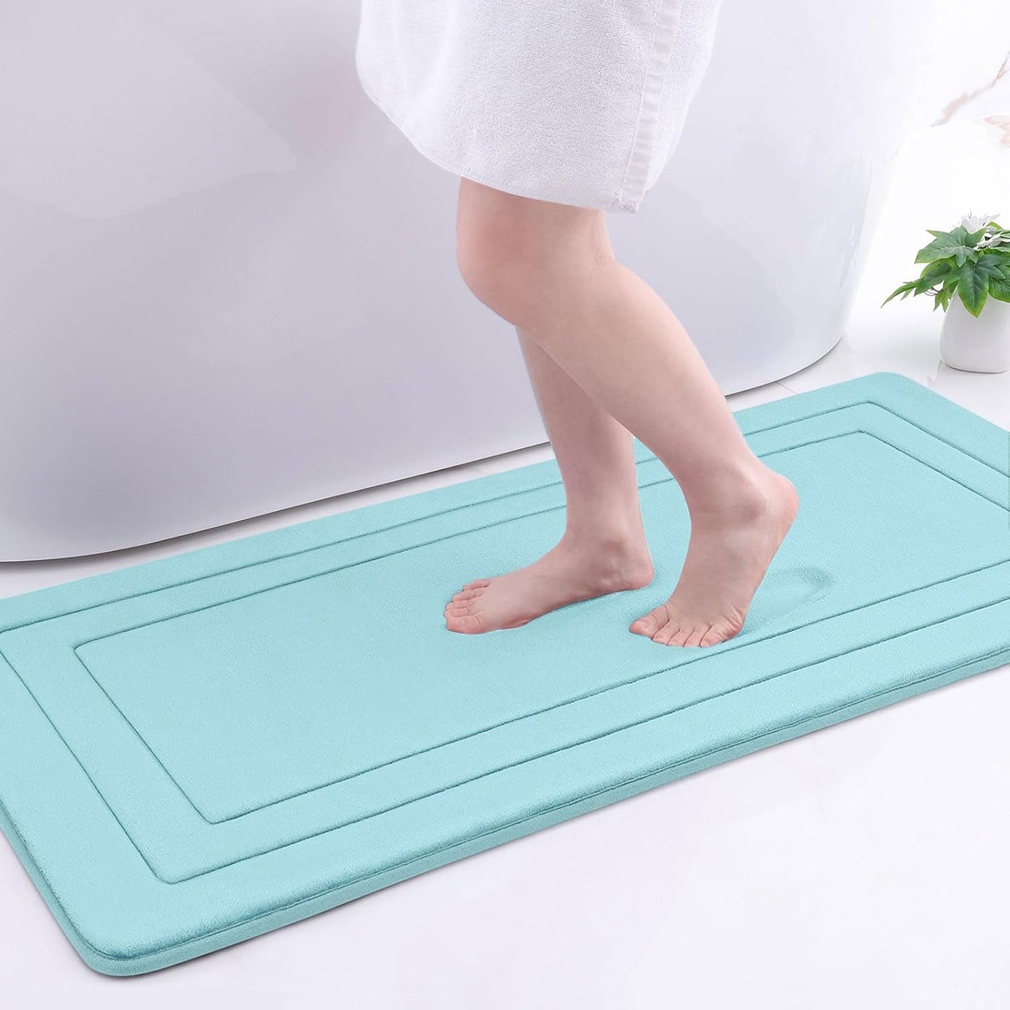 Arotive Memory Foam Bathroom Rug Mat 47x20, Ultra Soft and Absorbent Bath Mat, Machine Wash Dry, Comfortable Bath Rug Carpet for Bathroom Floor, Tub and Shower, Sky Blue