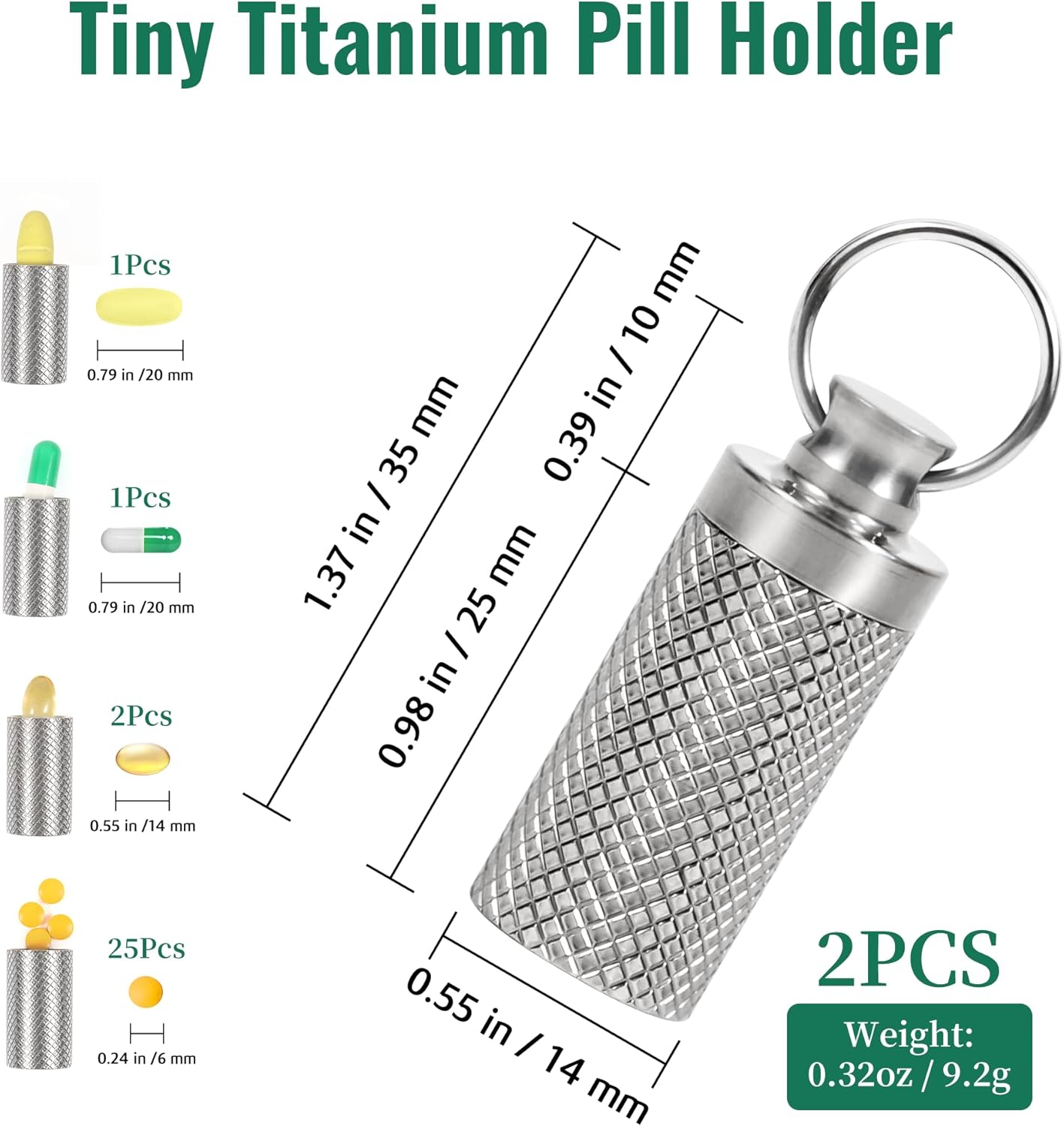 Titanium Keychain Pill Holder Container,Waterproof Portable Pill Box Case for Purse or Pocket, Pill Fob Medicine Organizer for Outdoor Travel Camping（1pc）