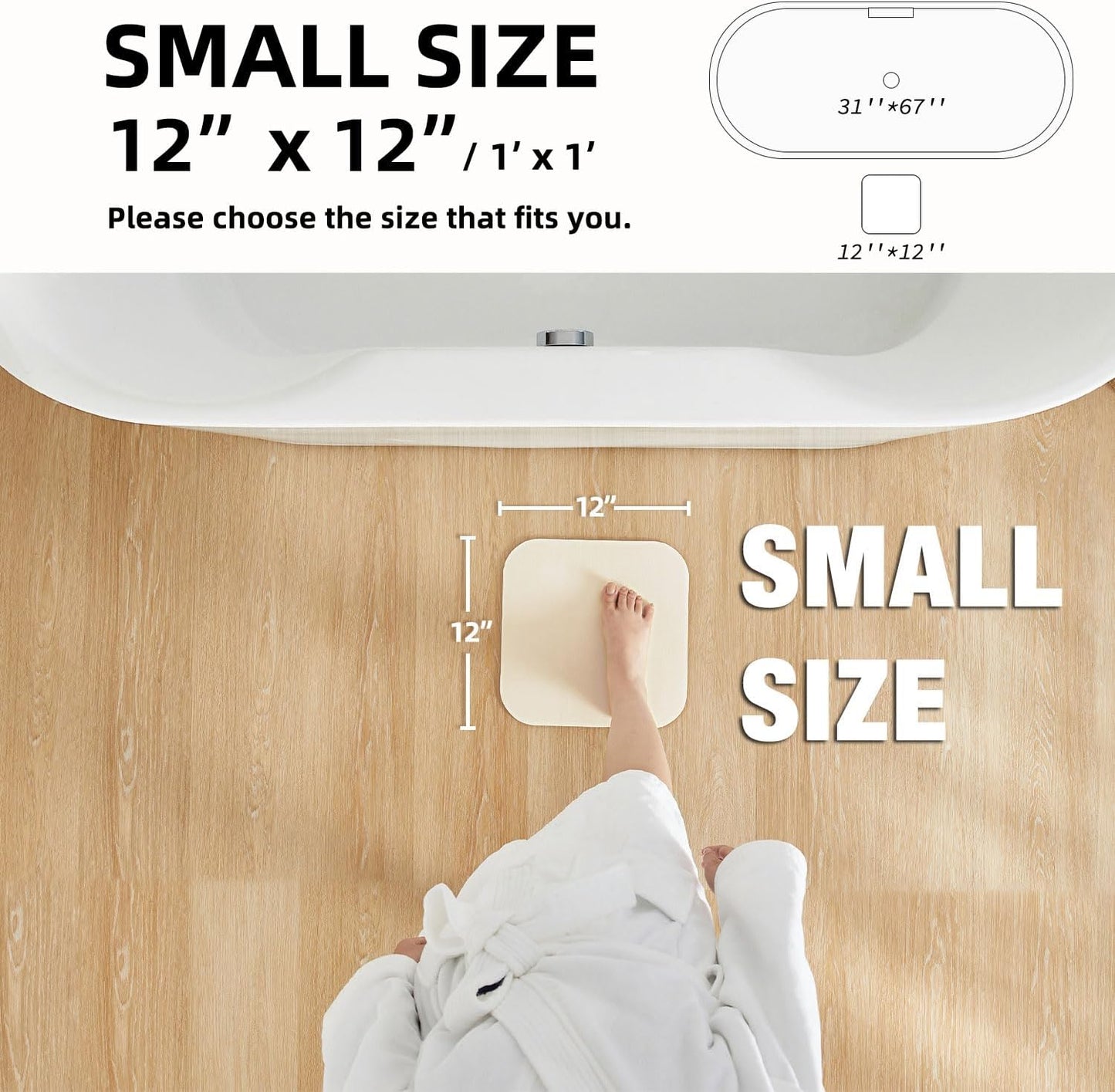 Small Bathroom Mat Quick Dry, Bathroom Rugs Non Slip Washable Thin Absorbent Bath Mat Fits Under Door Bathroom Floor Mat Perfect for Bath, Shower, or Sink 12"x12"/1'x1‘ Beige