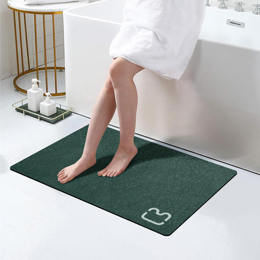 Bath Mat Rugs - Bath Mats for Bathroom Non Slip Absorbent Quick Dry Rubber Backed Thin Bath Rug - Bathroom Floor Mat Bathmat Stain Resistant Easy Care, Machine Washable 17"x32", Dark Green