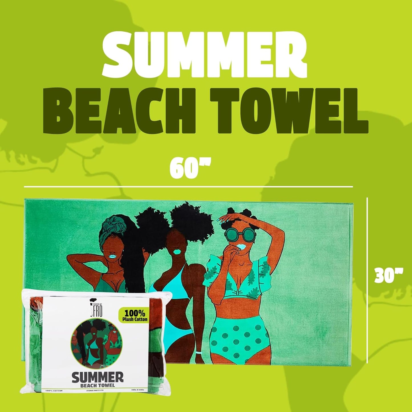 Pardon My Fro Summer Beach Towel – 100% Cotton Oversized Quick-Dry Swim Towel, Sand-Free & Lightweight Travel Towel for Men & Women, Colorful 30x60in XL for Pool, Ocean & Outdoor Adventures – Green
