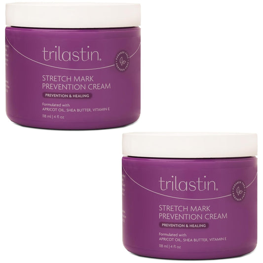 TriLASTIN Maternity Stretch Mark Prevention Cream - 4 Fl Oz Each, 2 Pack - Hypoallergenic & Paraben Free Pregnancy & Postpartum Skincare - Prenatal Formula to Prevent Marks & Baby Essentials