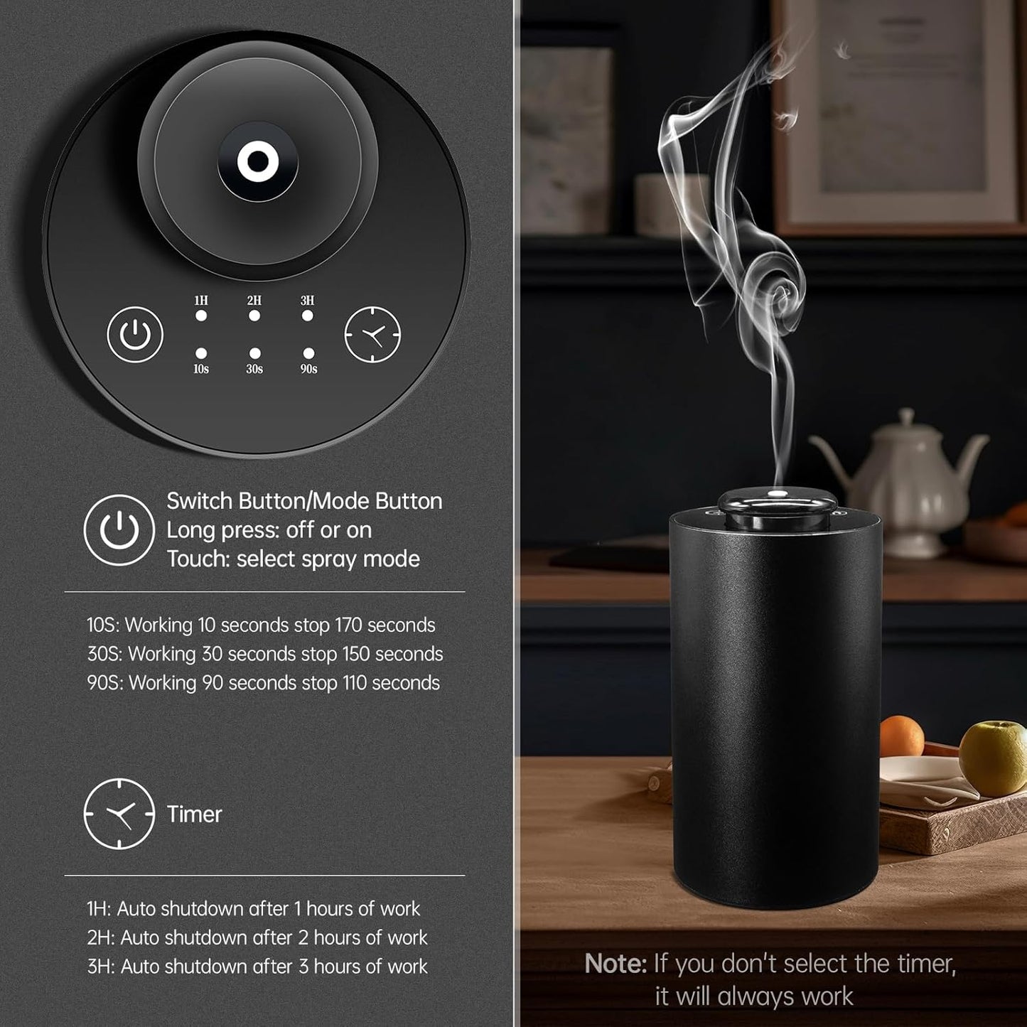 Waterless Essential Oil Diffuser, Battery Operated Mini Scent Air Machine for 5ml/ 10ml/ 20ml Essential Oils, Aromatherapy Diffuser with 3 Countdown Timers & 3 Mist Levels for Home, Car, Office